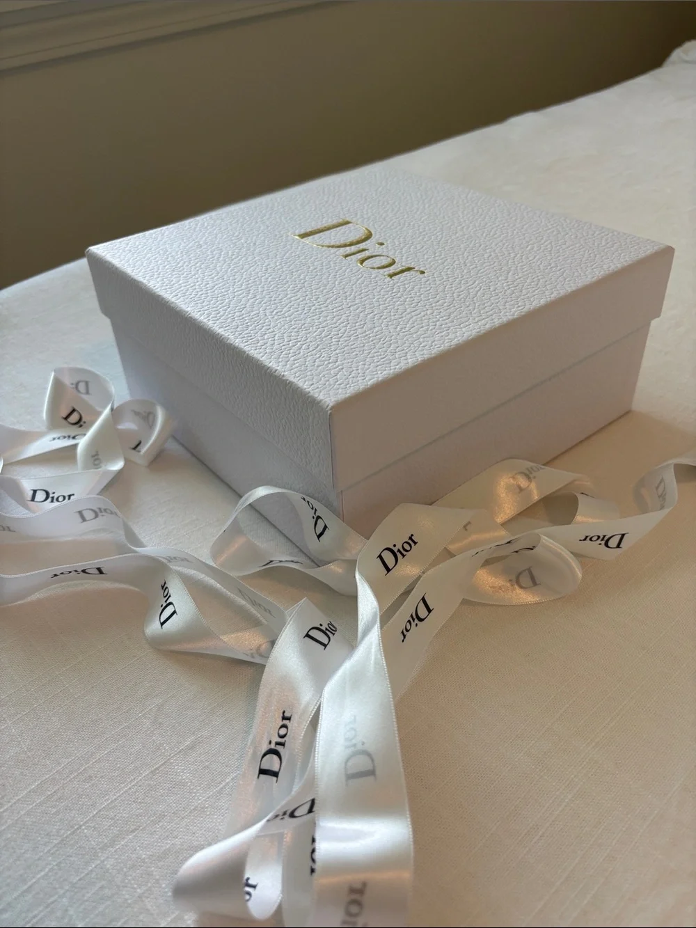 Dior White Gift Box with Gold Logo and Branded White Ribbon- Authentic from Dior